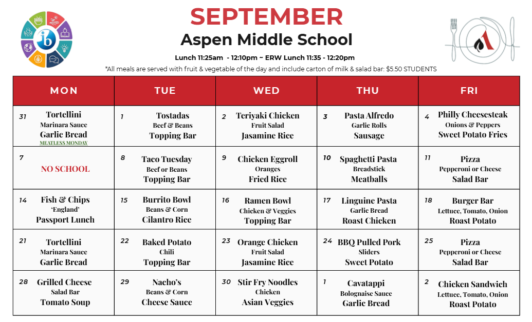 AMS Lunch Menu